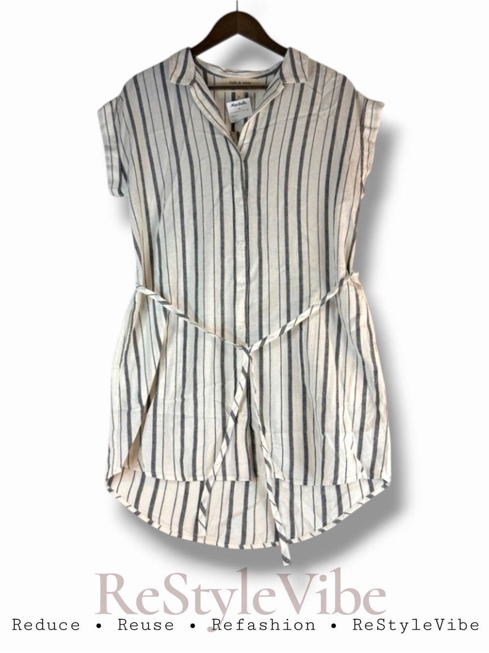 CLOTH & STONE Women’s Size S Dress Shirt Style Mini Length NWT Striped Linen